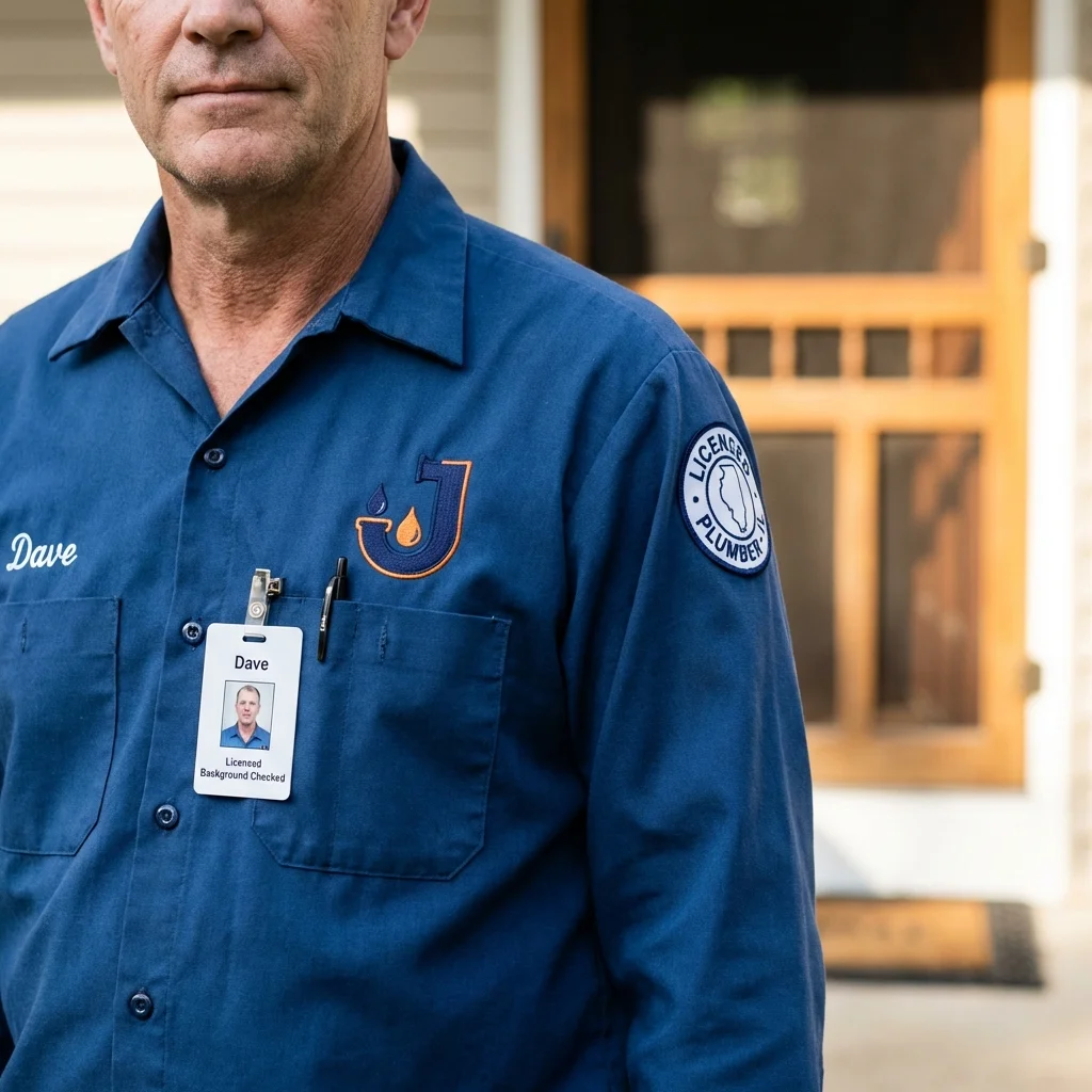 Licensed plumber showing ID badge in Hope Valley, RI