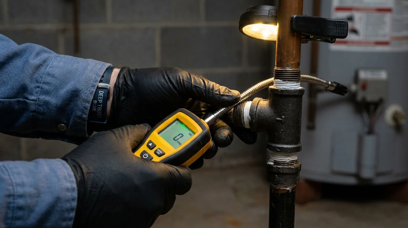 Gas leak detection with electronic sniffer by Johns Plumbing LLC in Hope Valley