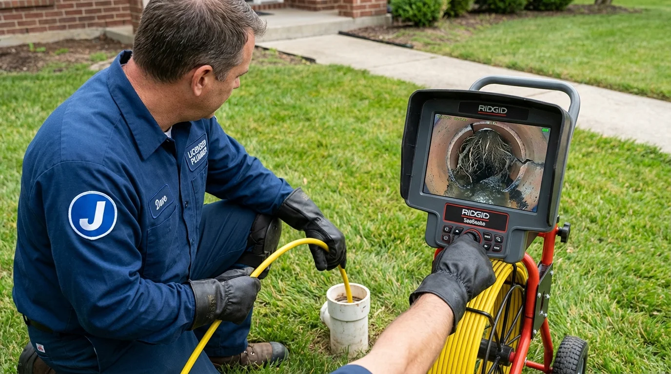 Sewer camera inspection being performed by Johns Plumbing LLC in Hope Valley