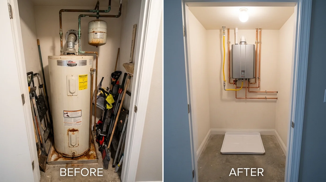 Tank water heater versus wall-mounted tankless unit comparison for Hope Valley, RI homeowners
